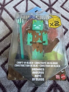Mattel Minecraft Drowned Craft-A-Block Drowned Action Figure - Green/Brown